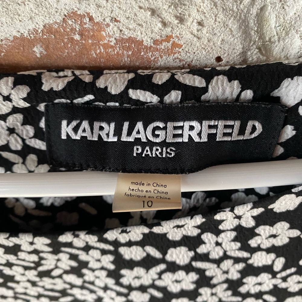 EUC VINTAGE KARL LAGERFELD Floral Sheath Dress, Shear Long Sleeves, Fully Lined - Picture 12 of 13